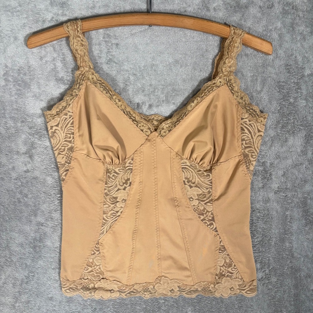 Fredericks of Hollywood Tan Lace‎ Corset Camisole Top Nude Large Fairy Grunge